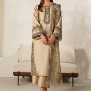 Embroidered Silk 3 Piece Unstitched Suit IS-HU-UE-617 - Party Wear