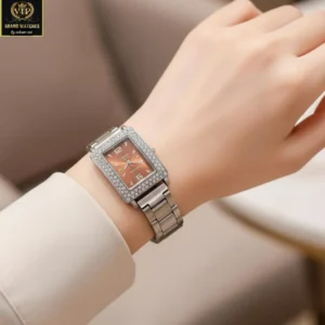 Luxury Diamond Rectangle Dial Chain Watch for Women & Girls