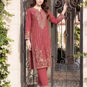 2 PC Self Jacquard Suit- Embroidered