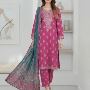 3 Piece Satin Suit- Embroidered (Pret)