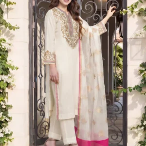 3 Piece Dobby Suit- Embroidered (Pret)
