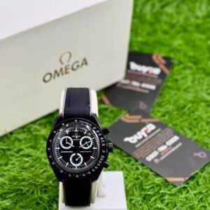 All-black moon-style chronograph watch with white-accent sub-dials - Buyza